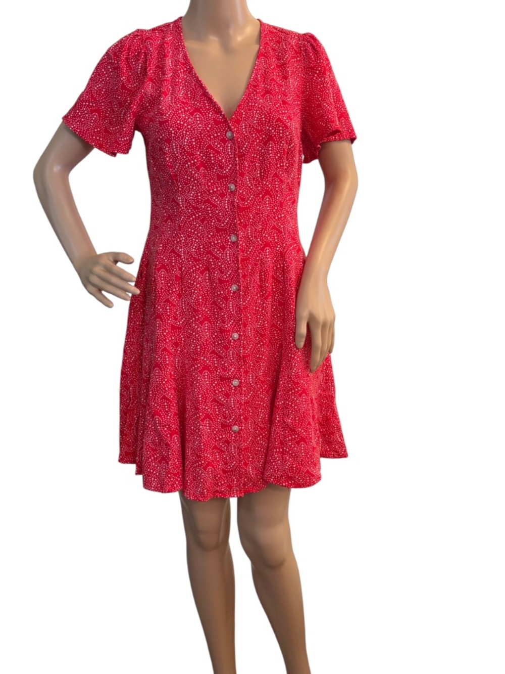 Universal Thread Button Front Mini A-Line Dress Red Paisley XS NWT
